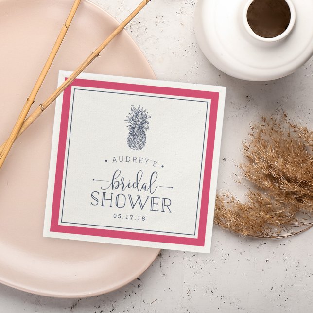Servilleta De Papel Ducha de novia rosa y marina con piña (Subido por el creador)