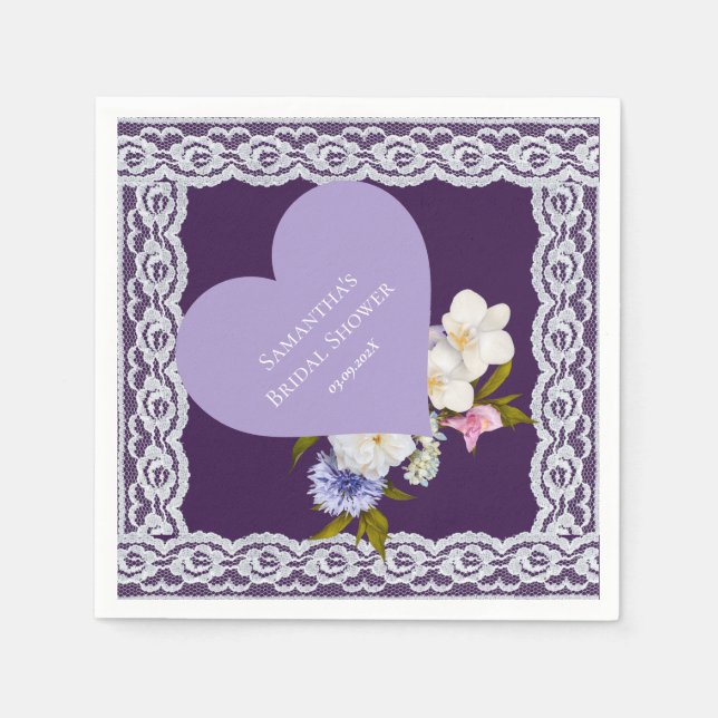 Servilleta De Papel Ducha de Novia Royale Plum y Encaje (Anverso)