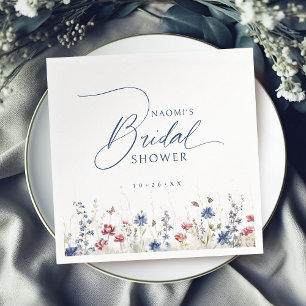 Servilleta De Papel Ducha de novia rústica acuarela Navy flor silvestr