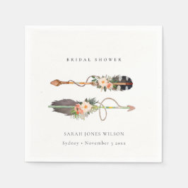 Servilleta De Papel Ducha de Novia Rústica Boho Pluma Floral Flecha 