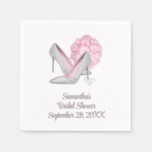 Servilleta De Papel Ducha de Novia Tacones de Plata Rosas Rosadas Glam