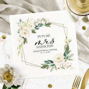 Servilleta De Papel Ducha de Novia Verde Geométrico Floral Blanco