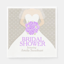 Ducha de novia vestido boda toallas grises púrpura