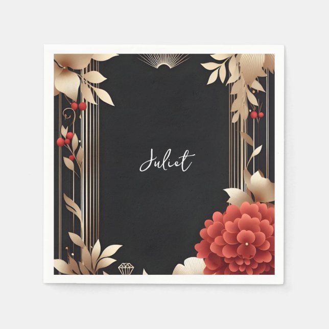 Servilleta De Papel Ducha De Novias Rojas Y Doradas De Diamante De Los (Anverso)