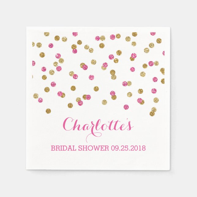 Servilleta De Papel Ducha de novias Rosa Fuchsia Gold Confetti (Anverso)
