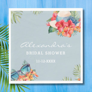 Servilleta De Papel Ducha de novias Tropical Floral Blue Beach