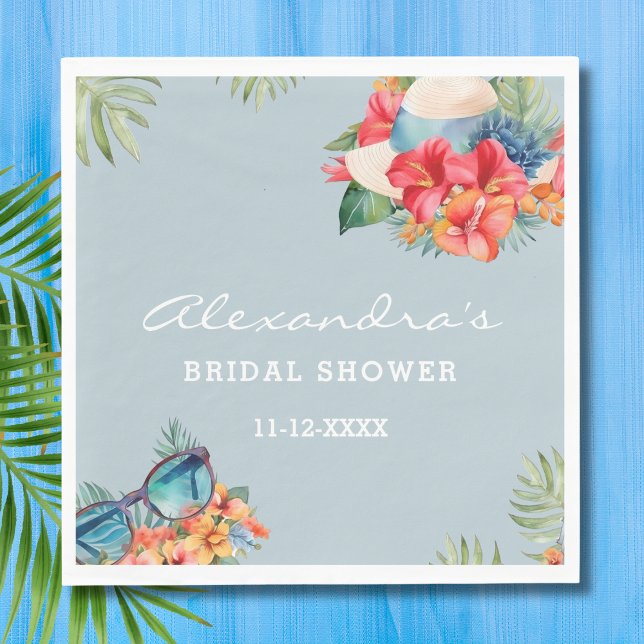 Servilleta De Papel Ducha de novias Tropical Floral Blue Beach (Subido por el creador)
