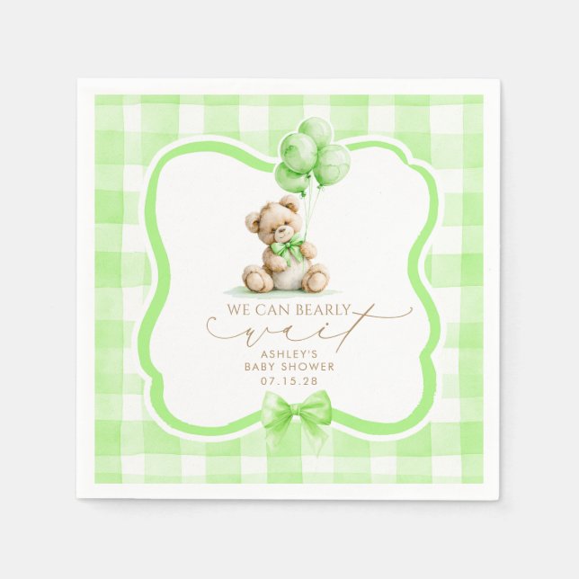 Servilleta De Papel Ducha de osito de gingham verde (Anverso)