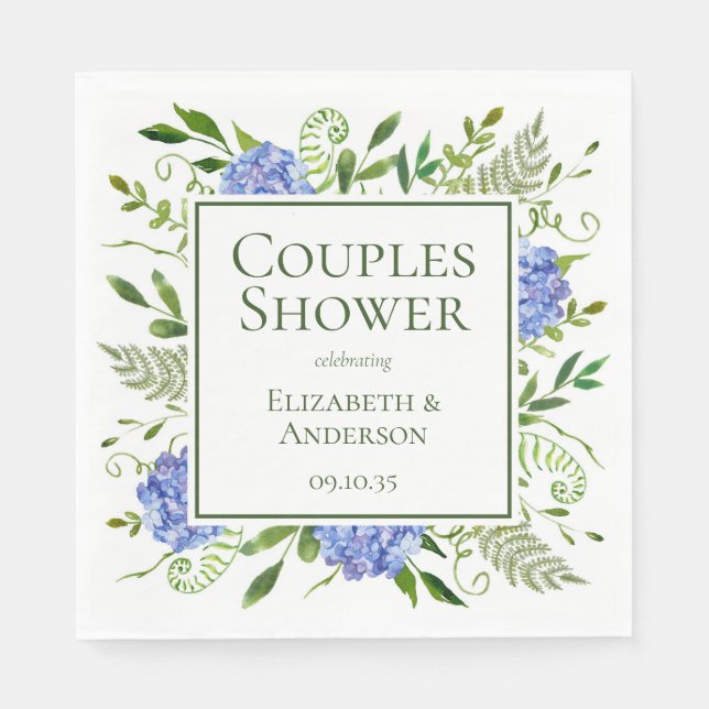 Servilleta De Papel Ducha de parejas de Hortensias Azules (Anverso)