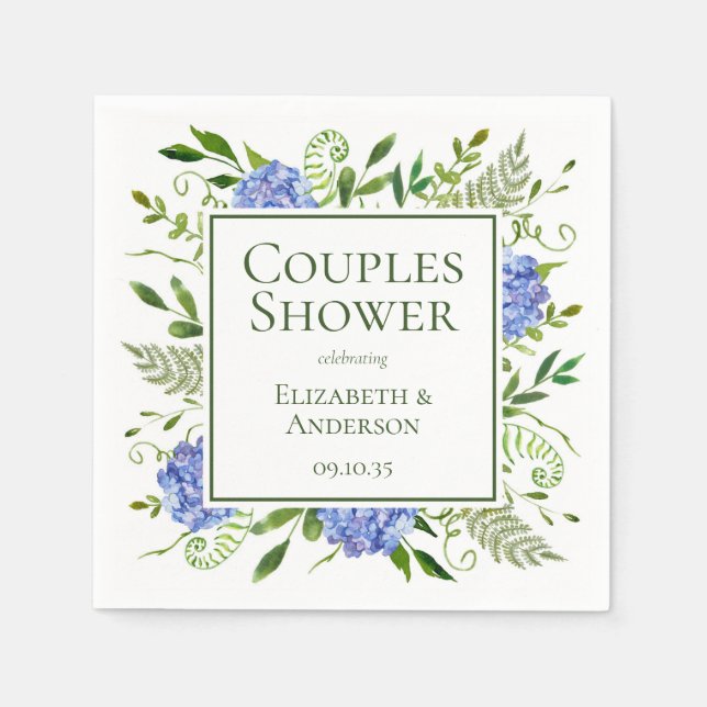 Servilleta De Papel Ducha De Parejas De Hydrangeas Azules (Anverso)