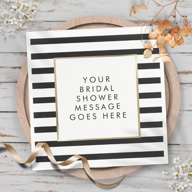 Servilleta De Papel Ducha dorada de raya negra y blanca (Black and White Stripe Gold Bridal Shower Napkins)