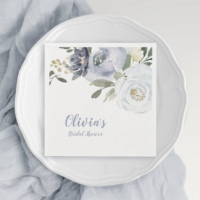 Servilleta De Papel Ducha floral azul floreciente (Blooming botanical dusty blue floral bridal shower napkins)