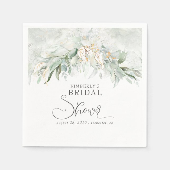 Servilleta De Papel Ducha Nupcial Boho de Eucalipto Dorado (Anverso)