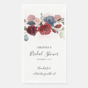 Servilleta De Papel Ducha Nupcial Burgundy Floral Rústica Personalizad
