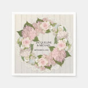 Servilleta De Papel Ducha nupcial Carne Hidrangea Rosas Wreath