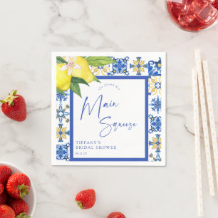Servilleta De Papel Ducha nupcial con azulejos azules mediterráneos