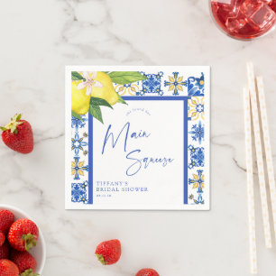 Servilleta De Papel Ducha nupcial con azulejos azules mediterráneos