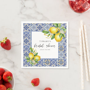 Servilleta De Papel Ducha nupcial con azulejos azules mediterráneos