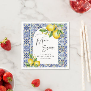 Servilleta De Papel Ducha nupcial con azulejos azules mediterráneos