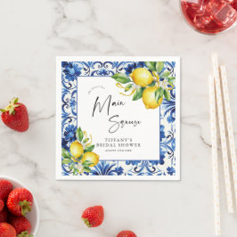 Servilleta De Papel Ducha nupcial con azulejos azules mediterráneos