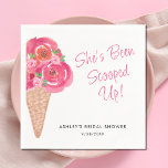Servilleta De Papel Ducha nupcial con crema de hielo Scoopup Watercolo<br><div class="desc">Esta servilleta de bonito con helado de color crema está decorada con flores acuáticas y un cono de helado. El texto dice "¡La han enmascarado!" en una elegante tipografía rosa. Personalizable fácil. Utilice la Herramienta de diseño para cambiar el tamaño, estilo o color del texto. A medida que creamos nuestra...</div>