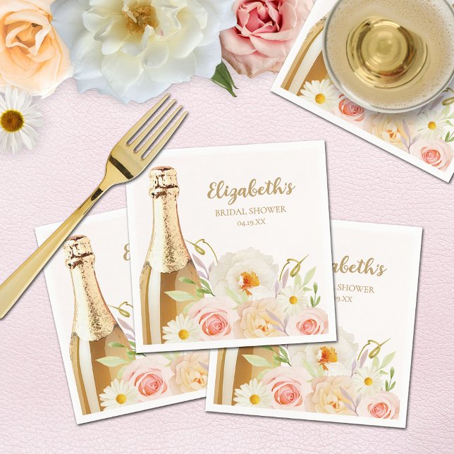 Servilleta De Papel Ducha nupcial con flores de bronce y burbuja (Brunch & Bubbly garden flowers bridal shower napkins)