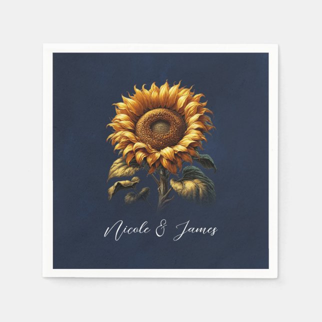 Servilleta De Papel Ducha Nupcial de Girasoles Rústicos Azules (Anverso)