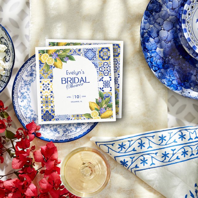 Servilleta De Papel Ducha nupcial de mosaico azul de mosaico italiano (Subido por el creador)