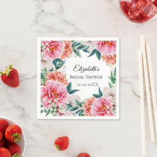 Servilleta De Papel Ducha Nupcial de Peonías Rosadas Florales Eucalipt