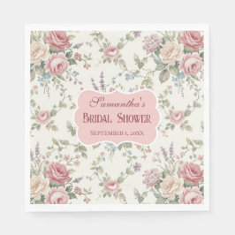 Servilleta De Papel Ducha Nupcial Elegante Rosas Pastel Chic Desgastad