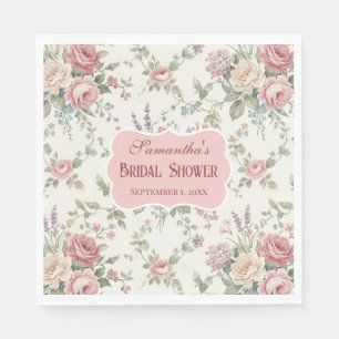 Servilleta De Papel Ducha Nupcial Elegante Rosas Pastel Chic Desgastad