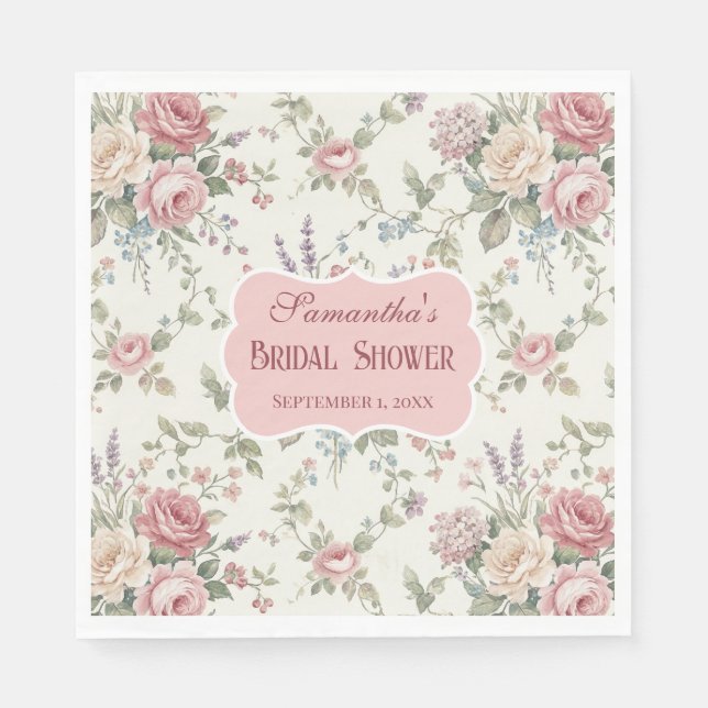 Servilleta De Papel Ducha Nupcial Elegante Rosas Pastel Chic Desgastad (Anverso)