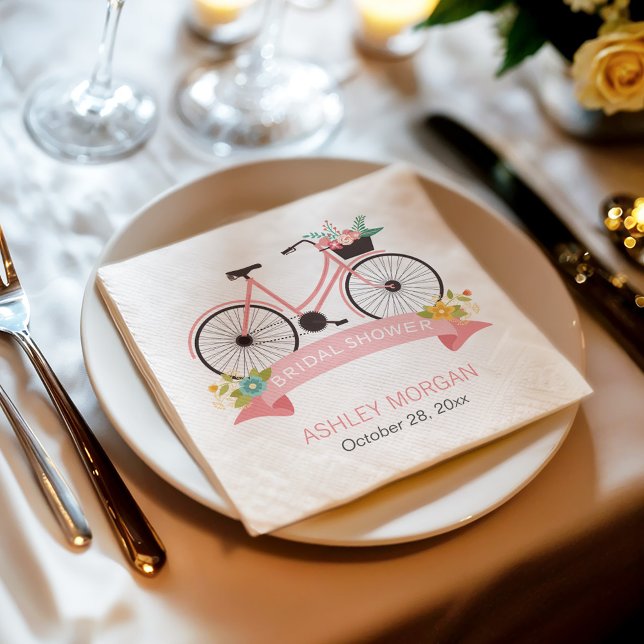 Servilleta De Papel Ducha nupcial en bicicleta Moda elegante Flores ro (Subido por el creador)
