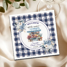 Servilleta De Papel Ducha Nupcial Floral Blue Gingham Fuera del Mercad