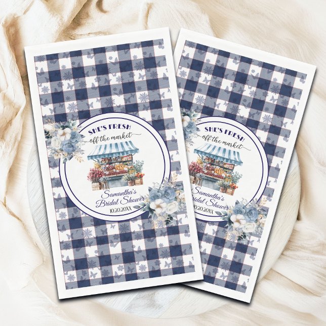 Servilleta De Papel Ducha Nupcial Floral Blue Gingham Fuera del Mercad (Subido por el creador)