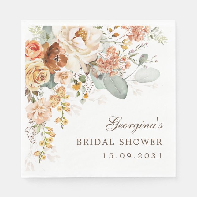 Servilleta De Papel Ducha nupcial floral cálida Boho Terracotta (Anverso)