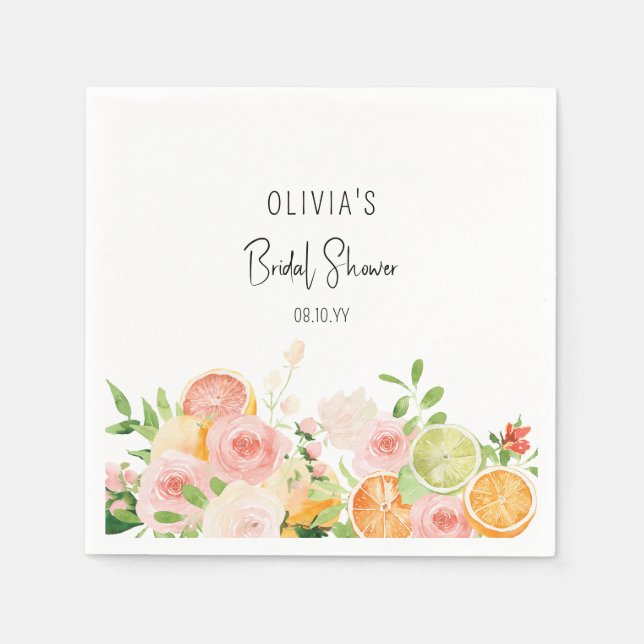Servilleta De Papel Ducha Nupcial Floral Cítrica (Anverso)