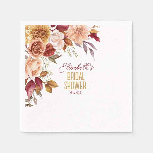 Servilleta De Papel Ducha nupcial floral de otoño personalizada (Anverso)