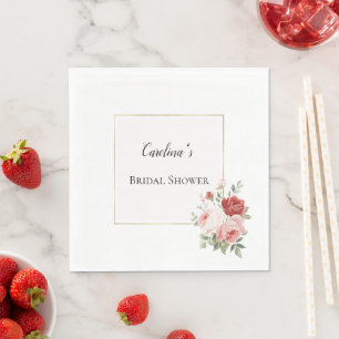 Servilleta De Papel Ducha Nupcial Floral Rosas Rojas Rosadas Oro Blanc