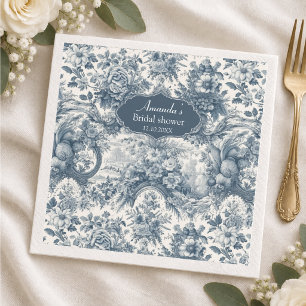 Servilleta De Papel ducha nupcial floral vintage azul toile de jouy 