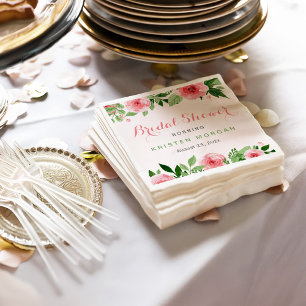 Servilleta De Papel Ducha nupcial Hermosa Rosa de acuarela Flores