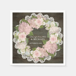 Servilleta De Papel Ducha nupcial Madera oscura Lace Hydrangea Rosa Wr