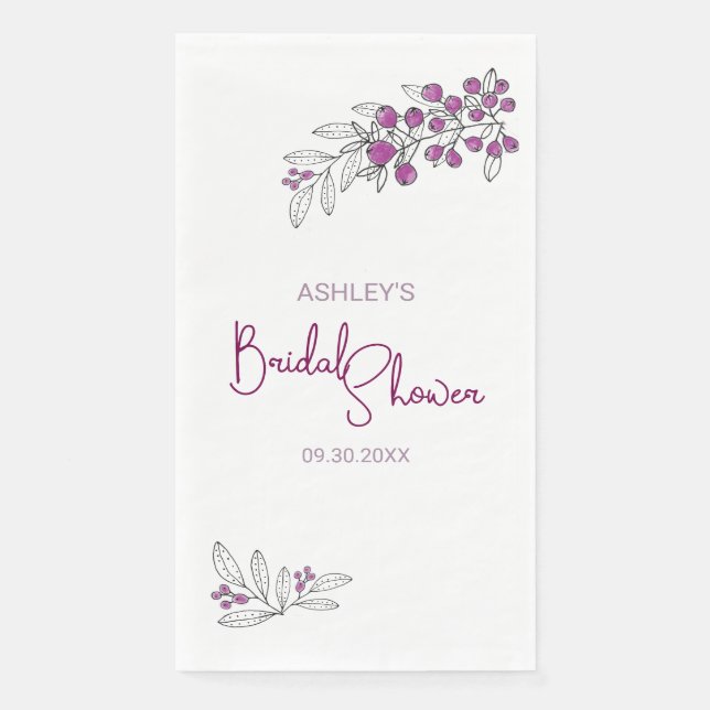 Servilleta De Papel Ducha nupcial mínima hojas moradas (Anverso)