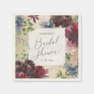 Servilleta De Papel Ducha nupcial Moda Marsala acuarela Floral Gold