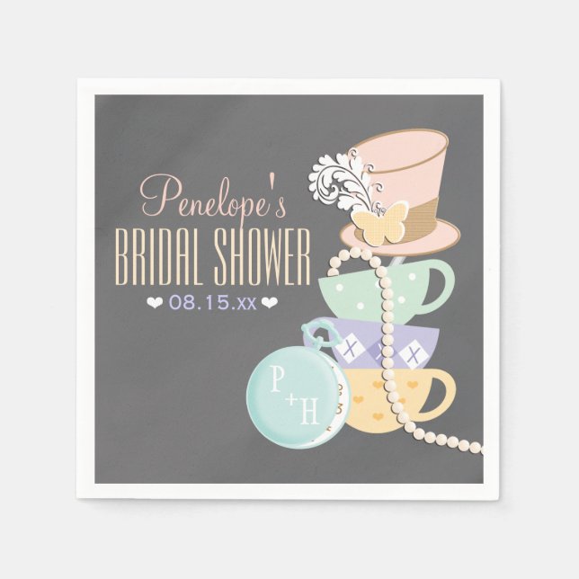 Servilleta De Papel Ducha nupcial monogramada Mad Hatter (Anverso)