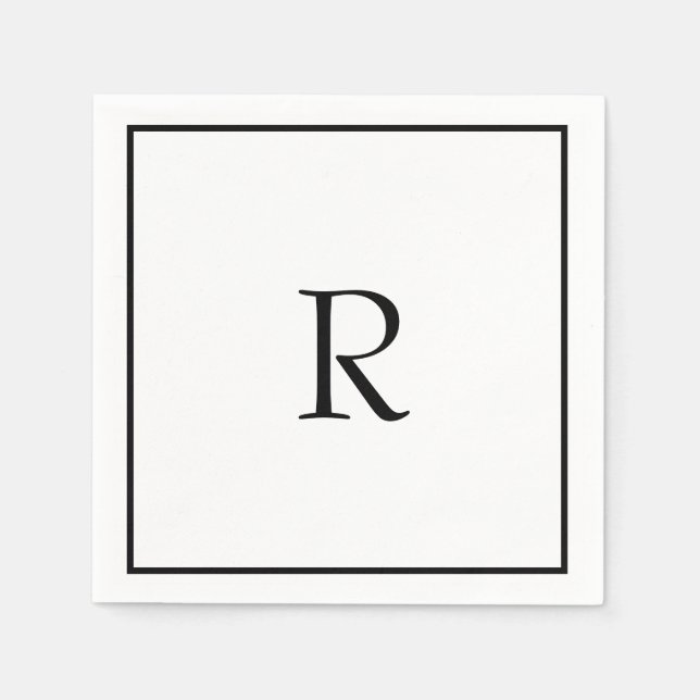 Servilleta De Papel Ducha nupcial Monogramas Nombre Boda blanco negro (Anverso)