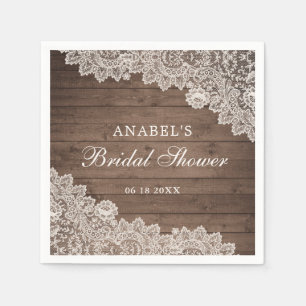 Servilleta De Papel Ducha nupcial personalizada Rustic Wood Lace