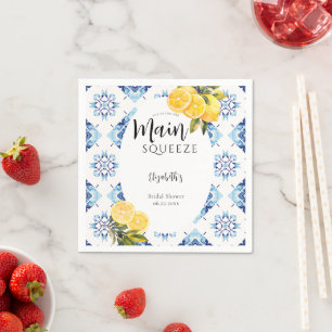 Servilleta De Papel Ducha Nupcial Principal de Limón con Azulejos Azul