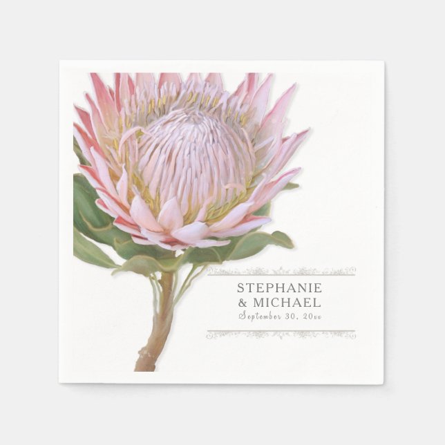 Servilleta De Papel Ducha nupcial Protea rosa floral moderna simple (Anverso)