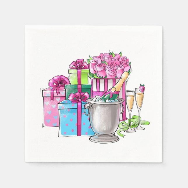Servilleta De Papel Ducha nupcial Regalos Champán Fluces (Anverso)